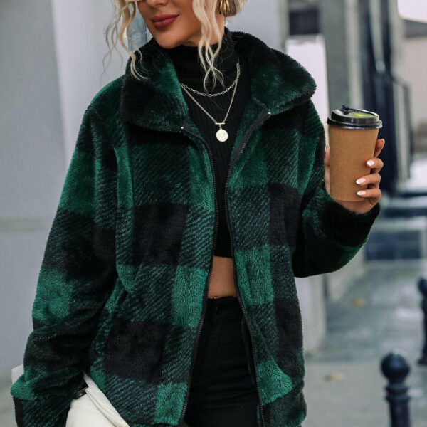 Black Forest Plaid Zip-Up Collared Jacket